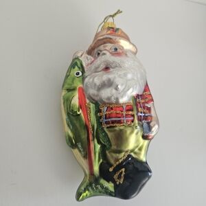 Santa Fisherman Christmas Tree Glass Ornament